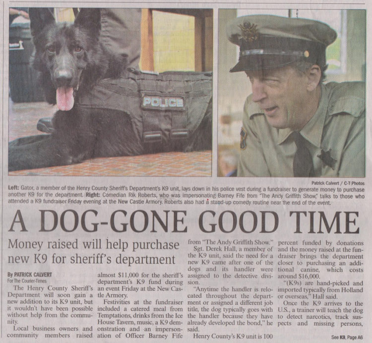 K9 Front Page 001 Barney Fife Impersonator